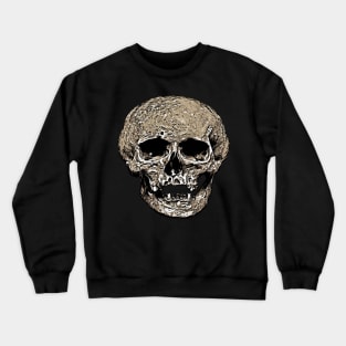 Vile Grungy Cranium Art Illustration In Black and Greige Crewneck Sweatshirt